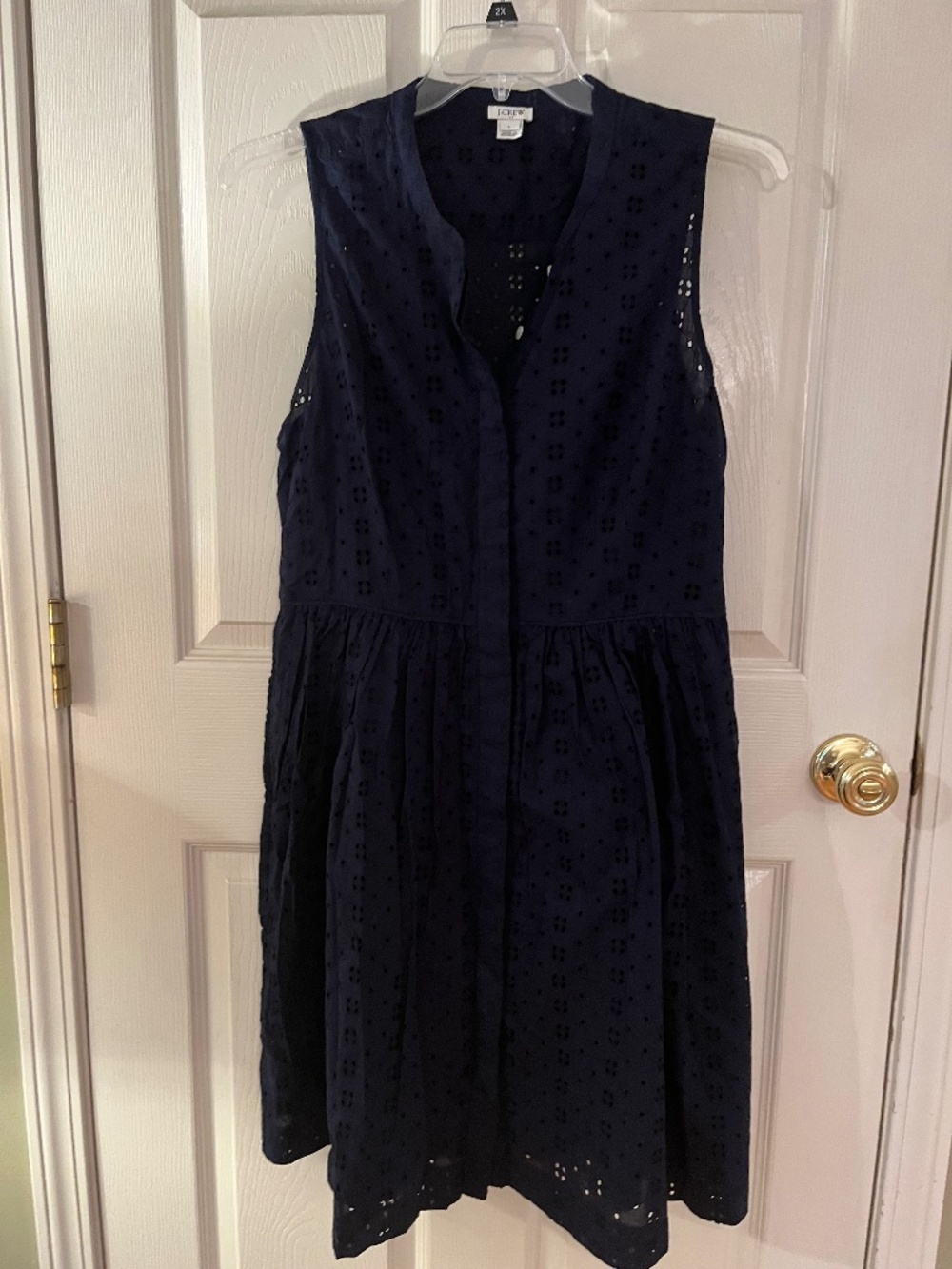 J.Crew Navy Blue Cotton Eyelet Sleeveless Shirtdress Size L